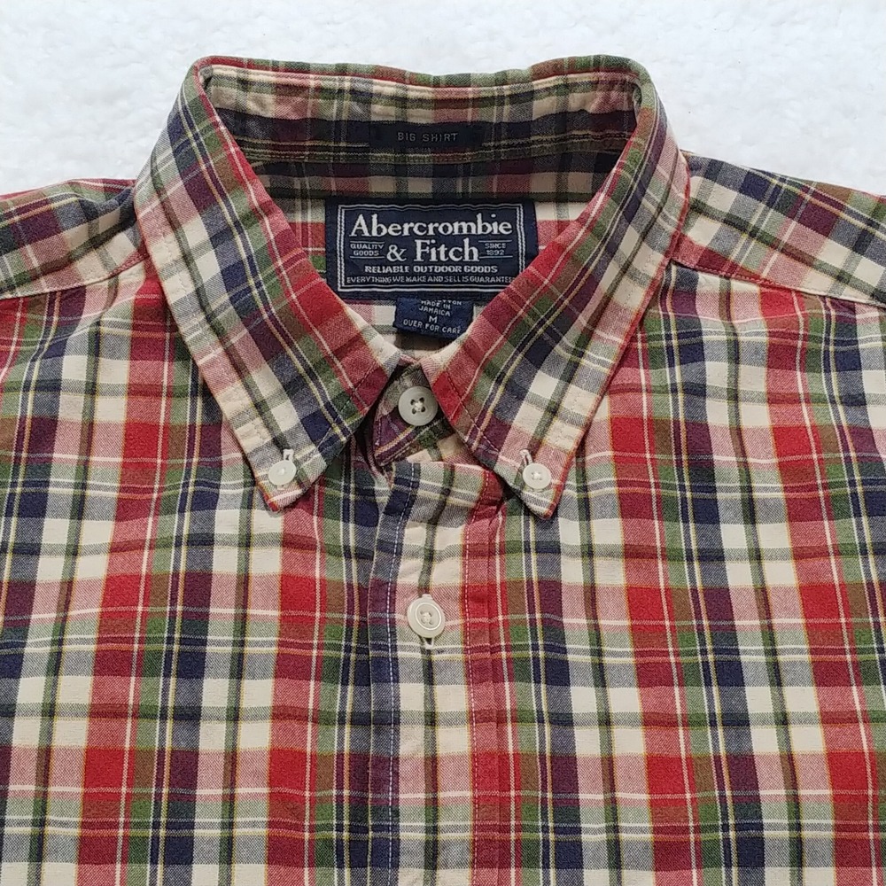 Vintage Abercrombie Fitch Shirt Mens Medium Red Flannel Plaid Button Shortsleeve